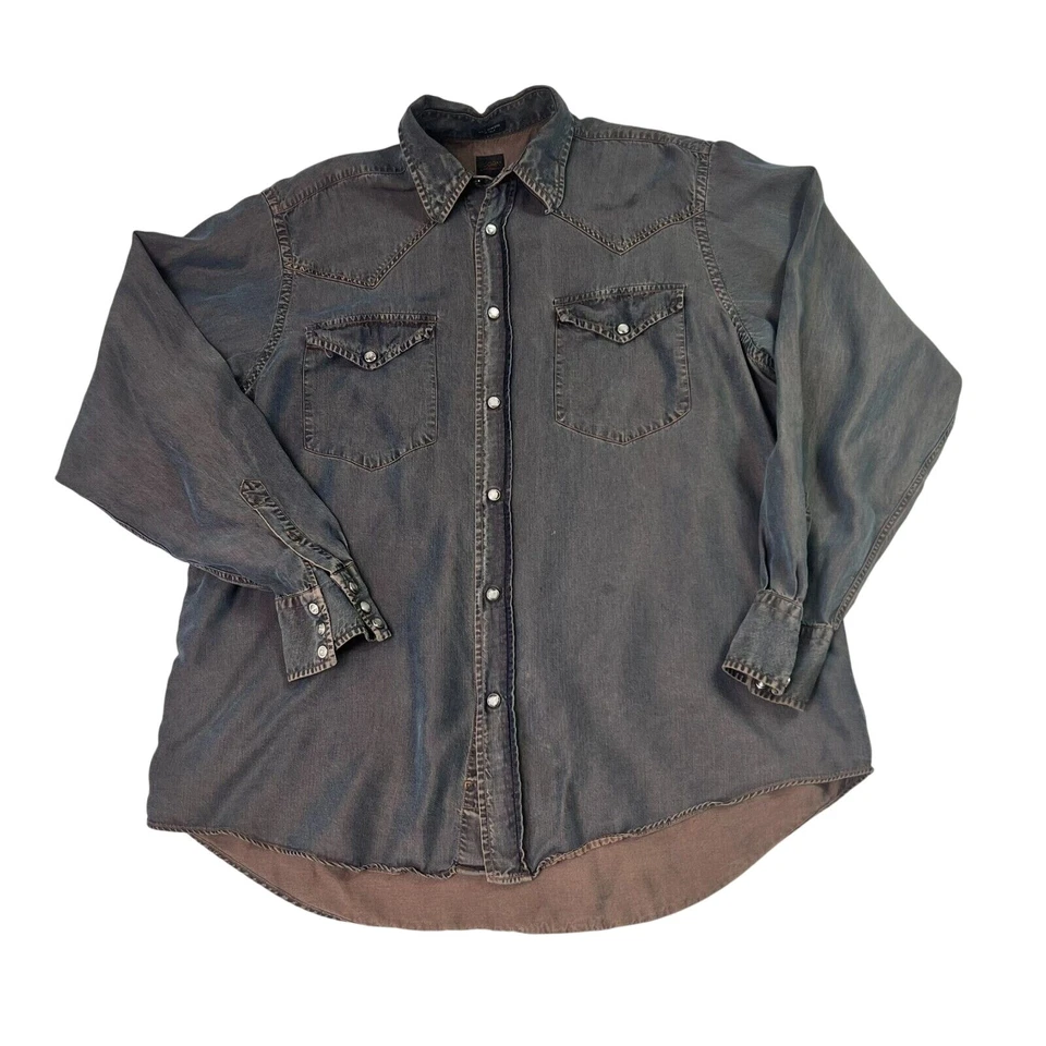 Acorn by Bob Goldfeder Mens M Blue Tencel Pearl Snap Shirt Made In Italy - Image 1 of 4