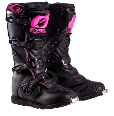 Botas de motociclismo O'Neal Racing para mujer, negras y rosas talla 5 Foto 1 de 4