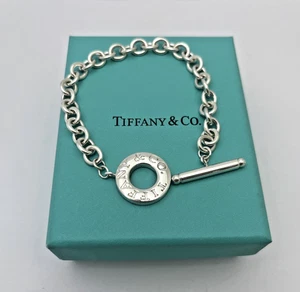 TIFFANY & CO. STERLING SILVER 925 ROUND LINK TOGGLE BRACELET - 7 3/4" - Picture 1 of 5