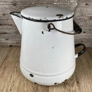 Bollitore Smaltato Bianco Cowboy Caffettiera Campeggio Vintage 9” H 8,5” Base - Foto 1 di 12