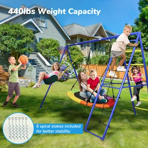5 in 1 Metal Swing Set Heavy Duty for Kids Playground Outdoor Playset Backyard - Picture 1 of 8