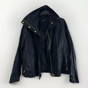 Talbots Black Moto Style Nylon Rain Jacket asymmetrical, Size 12 Silky Shine - Picture 1 of 24