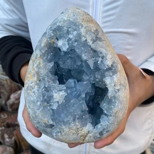 12.1lb Natural Blue Celestite Crystal Geode Quartz Cluster Mineral Specimen - Picture 1 of 8