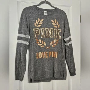 Victoria's Secret PINK Damen Langarmshirt grau-goldweiß Mesh Größe XS - Bild 1 von 8