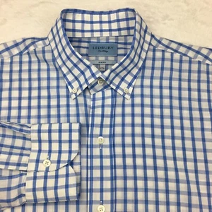 Ledbury Shirt Mens 17.5 Blue/White Checks Slim Fit Cotton/Linen Blend - Picture 1 of 10
