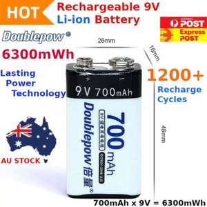 9v Rechargeable Lithium Li-Ion Battery 6300mWh Smoke Alarm 1200+ Recharge Cycles - Picture 1 of 5
