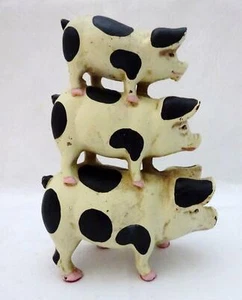 Vintage Cast Iron Black & White 3 Pigs Stacked On Top of Each Other 7" Figurine - Picture 1 of 8