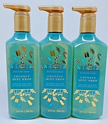 3 SABONETES GEL SUAVE PARA AS MÃOS BATH & BODY WORKS COCONUT MINT DROP 8 oz NOVO - Imagem 1 de 4