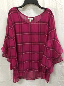 Style Co Plaid Crossover Top Plum Tart M - Picture 1 of 1
