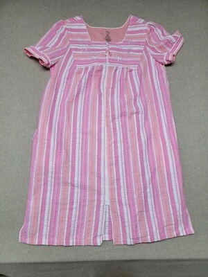 SECRET TREASURES LG Bata Retro Seersucker Rayas Rosa Bordado Flores Cremallera Foto 1 de 4