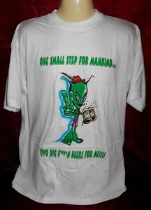 MENS UNISEX WHITE 100% COTTON THE ALIEN - ONE SMALL STEP FOR MANKIND TWO BIG ... - Picture 1 of 2