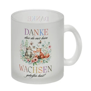 Waldtiere Glas Tasse mit Spruch Danke für Deine Hilfe beim Wachsen - Bild 1 von 6