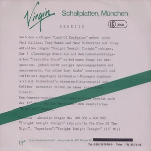 GENESIS: Tonight, Tonight, Tonight (´87 / orig. German 7" / w. rare PROMO SHEET) - Bild 1 von 1