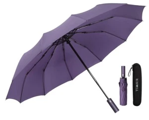 YumSur Ombrello Compatto Antivento Automatico Viola Strisce Riflettenti Protezione UV - Foto 1 di 4