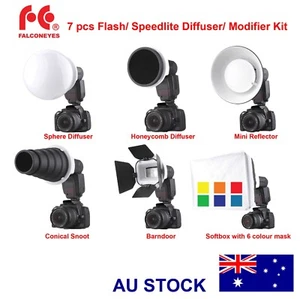 Falcon Eyes 7pc Flash Speedlite Diffuser Modifier kit with Canon/ Nikon Adapter - Picture 1 of 12