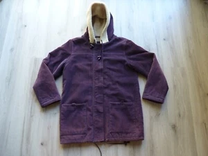 Vintage SPILL Sherpa lined Corduroy Jacket L Hooded Purple Barn Coat Quilted - Picture 1 of 11