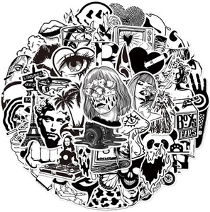 50Pcs Black And White Random Cool Vinyl Decal Graffiti Sticker Skate Laptop NEW - Picture 1 of 12