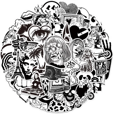 50Pcs Black And White Random Cool Vinyl Decal Graffiti Sticker Skate Laptop NEW - Image 1 of 4