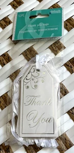 Silver Foil Thank You Tags - 12 pieces Use for Weddings, Birthdays, Communion - Picture 1 of 3