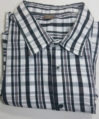 NWT Great Northwest White/Black/Gray Plaid Microfiber Men's 4XL Button-Front  - Image 1 of 4