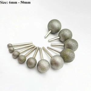 20mm-50mm Ball Round Diamond Burr Rotary Grinding Drill Bit 6/8mm Shank Grit 80 - Picture 1 of 11