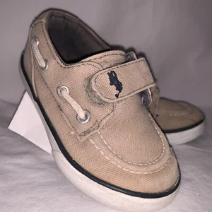 Polo Ralph Lauren  Boy's Kids Tan Beige Canvas Upper Boat Shoes Size 6 - Picture 1 of 12