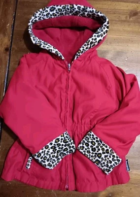 Girls 2T LONDON FOG Red Animal Print Warm fur Lined Hooded Coat Jacket Pockets - Image 1 of 4