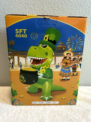 Dinosaurio inflable de 5 pies día de San Patricio T Rex iluminación exterior hogar césped decoración Foto 1 de 4