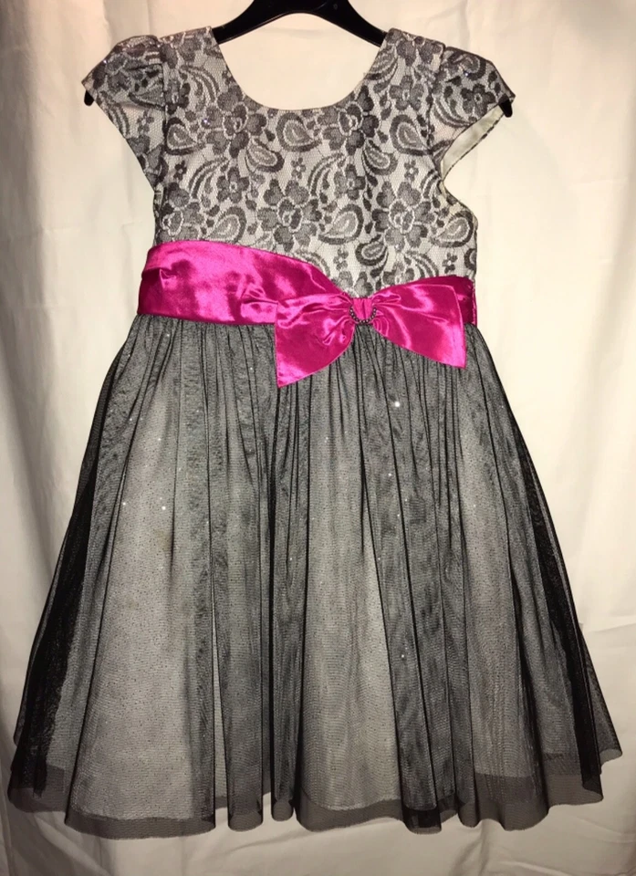 Vestido Jona Michelle Niñas Ocasión Especial, Talla 6, Gris Plateado y Rosa Foto 1 de 3