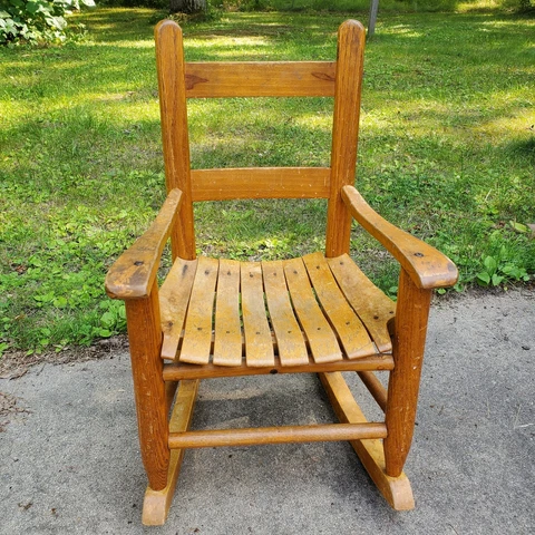 Vintage Wooden Rocking Chair Rustic Slat Ladder Back Rocker Child Size 24" Tall Cover
