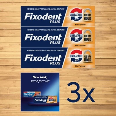 3 x Fixodent Plus Dual Power Best Hold 40g Denture Premium Adhesive Cream