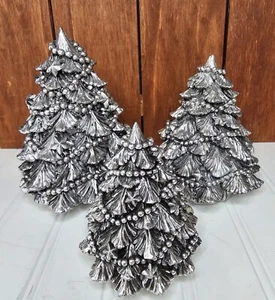 Silver Metal Vintage evergreen trees Christmas village table decor set of 3 - Picture 1 of 6