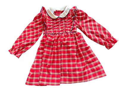 Vintage 1980's Polly Flinders Hand-Smocked White Collar Red Plaid Dress Size 4-T - Image 1 of 4
