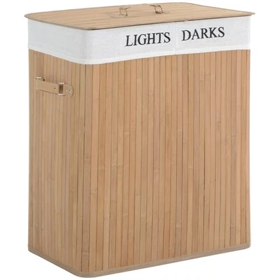 HOMCOM 100L Collapsible Natural Wood  Laundry Hamper Organizer Clothes Washing B - Image 1 of 4