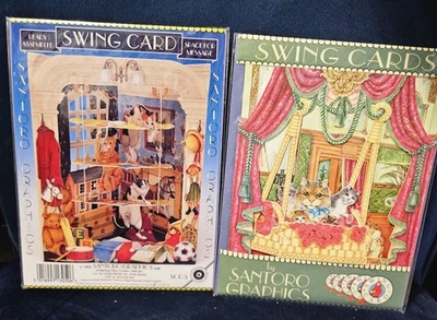 Juego de 2 tarjetas de felicitación emergentes con temática de gato SANTORO nuevas selladas 1993 Foto 1 de 4