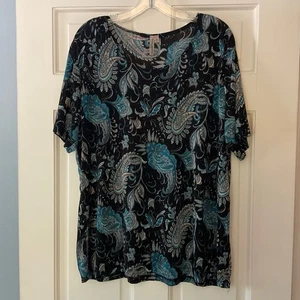 Susan Lawrence schwarz Paisley Bluse Top Kurzarm Übergröße 3X - Bild 1 von 7