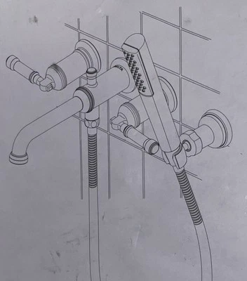 Delta Broderick Lum Champagne Bronze 2 Handle Wall Mount Tub Filler w/Handshower - Image 1 of 4