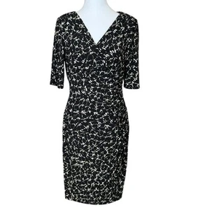 Lauren Ralph Lauren V-Neck Half Sleeve Dress Size 6 Black White Tan Old Money - Picture 1 of 13