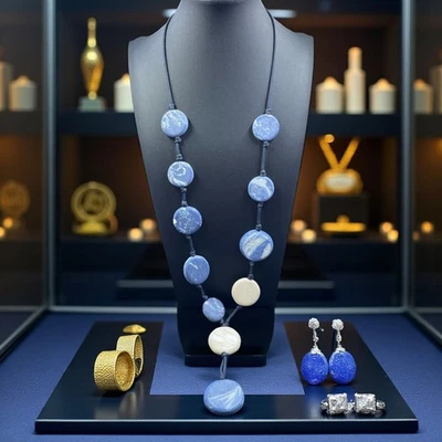 Collar Chicos Azul Blanco Con Cuentas Nuevo con Etiquetas Audaz Artístico Boho Festival Joyería Foto 1 de 4