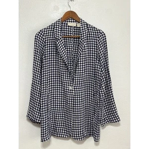 Gingham Cynthia Rowley Linen Blazer S Navy Coastal Nautical Vineyard Hamptons - Picture 1 of 16