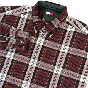 Vintage Tommy Hilfiger Herren XL rot grün Tartan kariert Button Down Hemd Logo - Bild 1 von 7