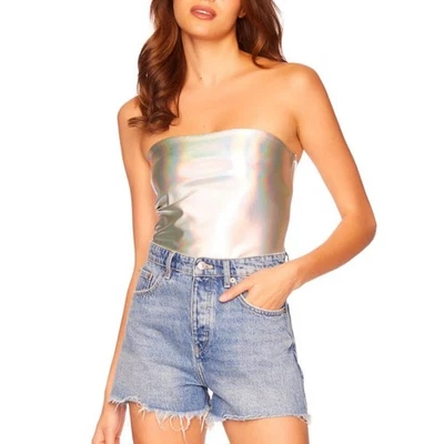 Top tubo Susana Monaco imitación cuero gris iridiscente talla M nuevo con etiquetas festival hada Foto 1 de 4