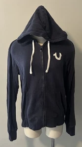 True Religion Y2K marineblaues Kapuzenpullover mit durchgehendem Reißverschluss für Herren - Bild 1 von 7