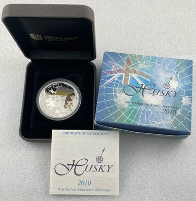 2010 AUSTRALIAN ANTARCTIC Territory HUSKY 1oz Silver Proof $1 Coin - Perth Mint! - Image 1 of 3