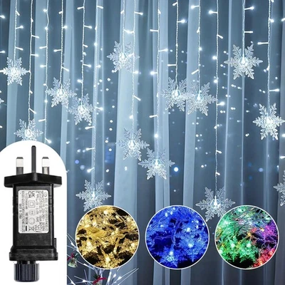 LED Snowflake Fairy String Lights Curtain Window Christmas Party Wedding Decor - Image 1 of 4