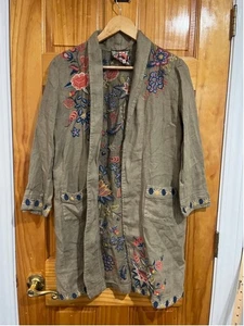 Johnny Was Tiwa Oversized Floral Embroidered Relaxed Linen Open Cardigan Size XS - Picture 1 of 5