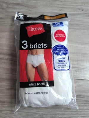 2010 3 Mens Hanes  White Briefs Confort Size Large (L) ( New Condition ) - Image 1 of 3