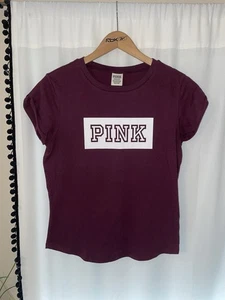 PINK VICTORIAS SECRET VS PINK BURGUNDERROT LOGO T-SHIRT KURZARM DAMEN S SMALL - Bild 1 von 3