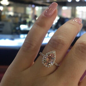 Pear Shaped Morganite Engagement Ring Rose Gold Plated Band Cocktail Rings Gift