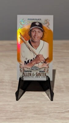 2021 Topps Chrome Allen & Ginter Alex Rodriguez Orange Mini Refractor 9/25 No.18 - Image 1 of 2